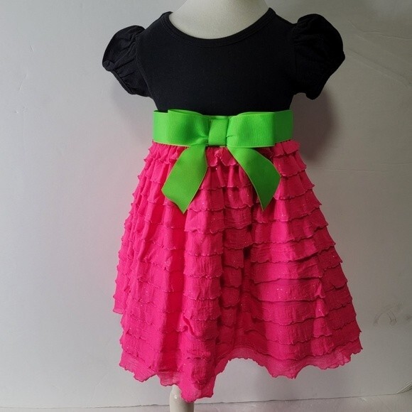 Bonnie Baby Christmas Party Dress Size 12 months black pink green - Picture 1 of 7